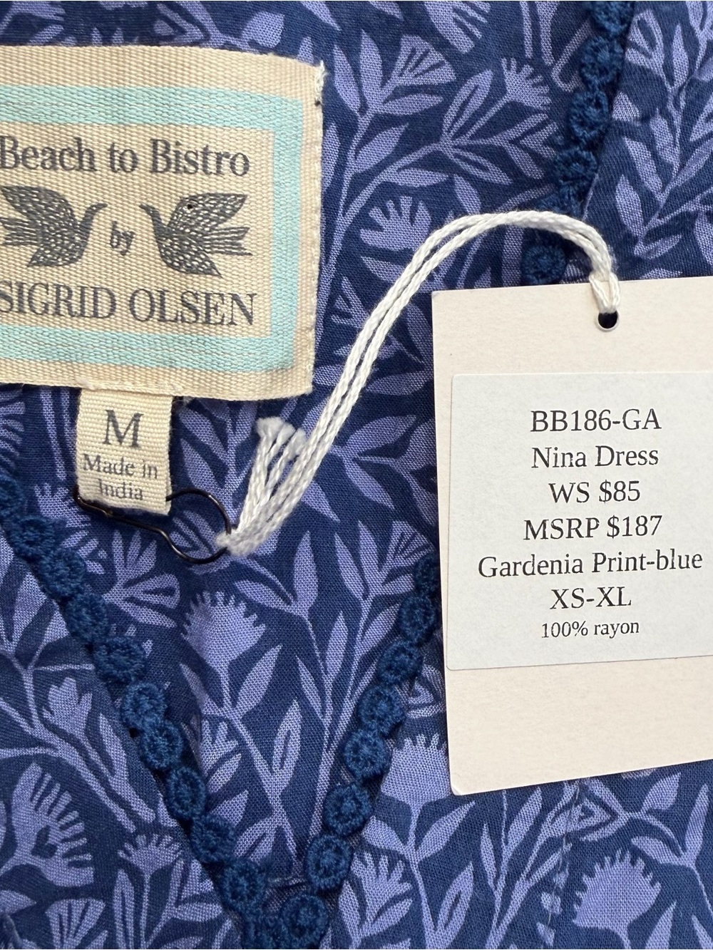 Beach to Bistro Sigrid Olsen Nina Gardenia Floral Blue Maxi Dress NWT Medium - Picture 8 of 9